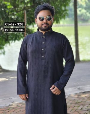 চায়না কাপড়ে কালো পাঞ্জাবী। কোড: ৩২৬