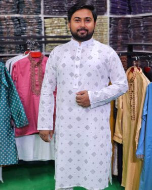 সাদা-কালার পাঞ্জাবী <br> কোড: ৩৭৬