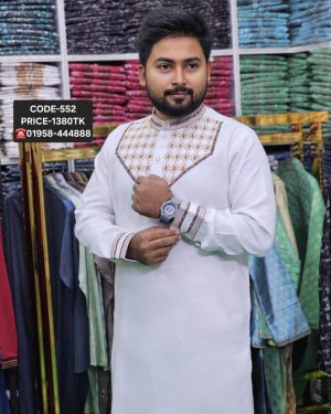 সাদা এম্ব্রয়ডারী পাঞ্জাবী। কোড: ৫৫২